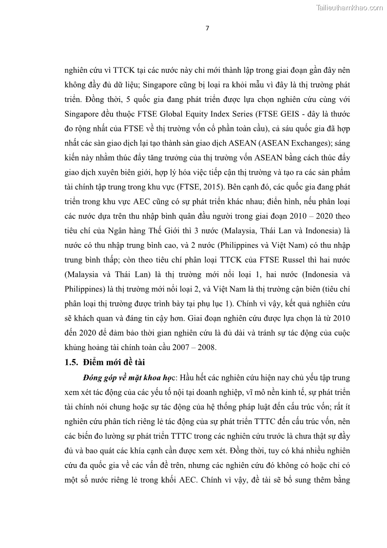 Luận án tiến sĩ tài chính ngân hàng Tác động của sự phát triển thị trường tài chính đến cấu trúc vốn doanh nghiệp niêm yết trong Cộng đồng Kinh tế ASEAN - 2 Trang 20