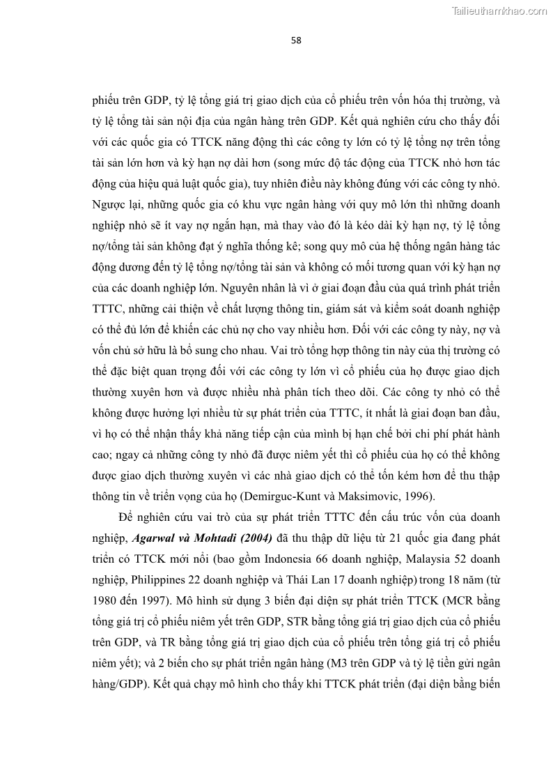 Luận án tiến sĩ tài chính ngân hàng Tác động của sự phát triển thị trường tài chính đến cấu trúc vốn doanh nghiệp niêm yết trong Cộng đồng Kinh tế ASEAN - 6 Trang 71