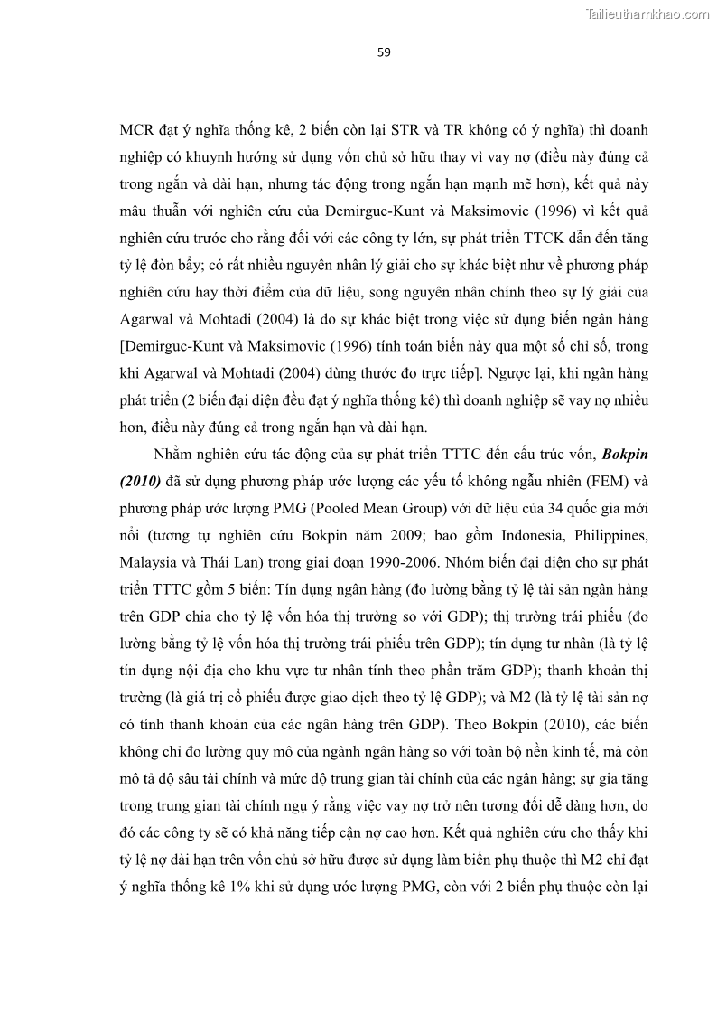 Luận án tiến sĩ tài chính ngân hàng Tác động của sự phát triển thị trường tài chính đến cấu trúc vốn doanh nghiệp niêm yết trong Cộng đồng Kinh tế ASEAN - 6 Trang 72