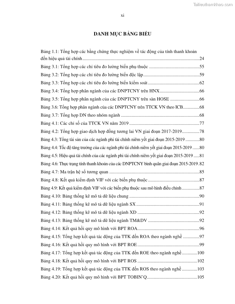 Luận án tiến sĩ tài chính ngân hàng Tác động của tính thanh khoản đến hiệu quả tài chính của các Công ty phi tài chính niêm yết trên thị trường chứng khoán Việt Nam - 1 Trang 11