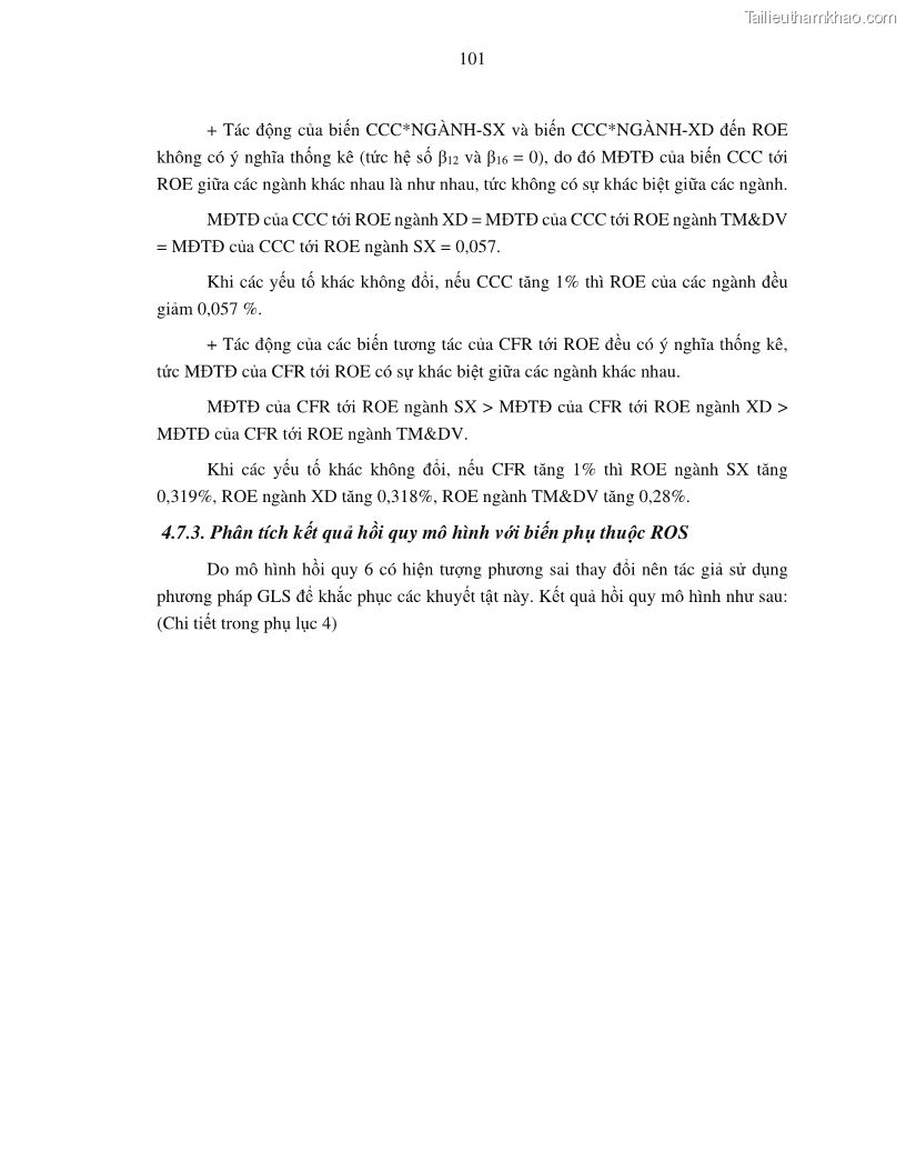 Luận án tiến sĩ tài chính ngân hàng Tác động của tính thanh khoản đến hiệu quả tài chính của các Công ty phi tài chính niêm yết trên thị trường chứng khoán Việt Nam - 10 Trang 114