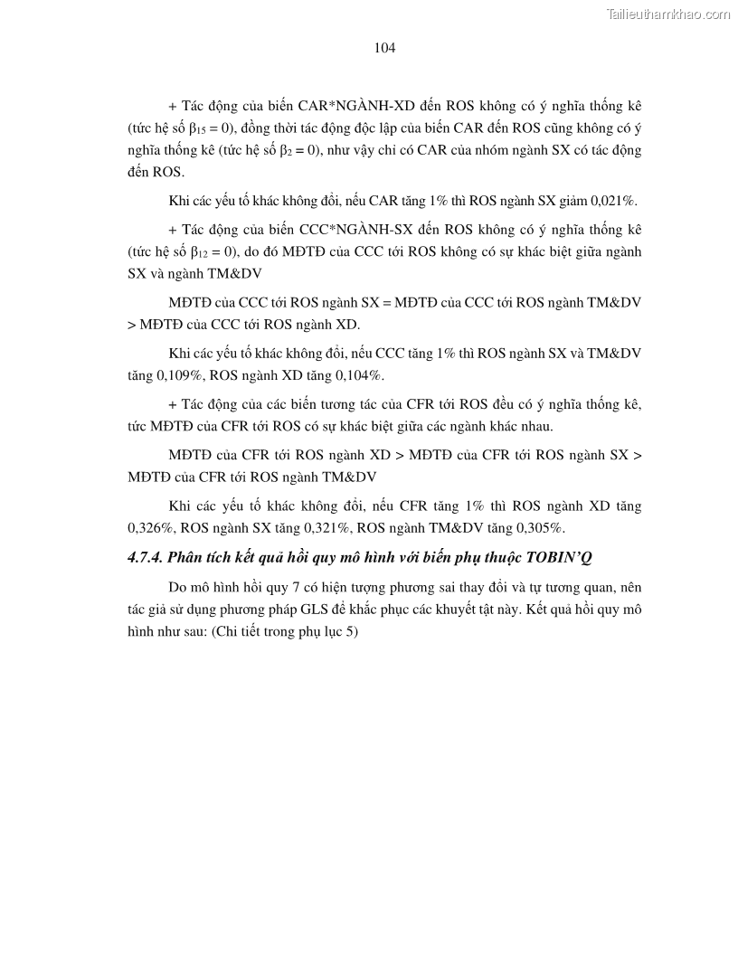Luận án tiến sĩ tài chính ngân hàng Tác động của tính thanh khoản đến hiệu quả tài chính của các Công ty phi tài chính niêm yết trên thị trường chứng khoán Việt Nam - 10 Trang 117