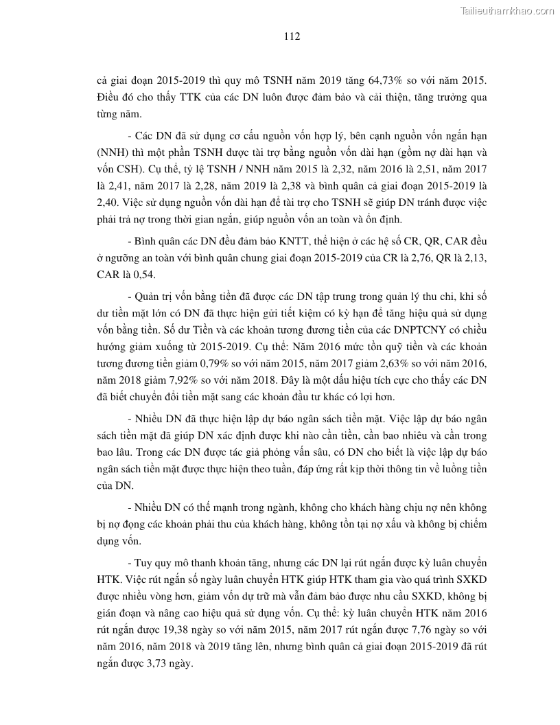 Luận án tiến sĩ tài chính ngân hàng Tác động của tính thanh khoản đến hiệu quả tài chính của các Công ty phi tài chính niêm yết trên thị trường chứng khoán Việt Nam - 11 Trang 125