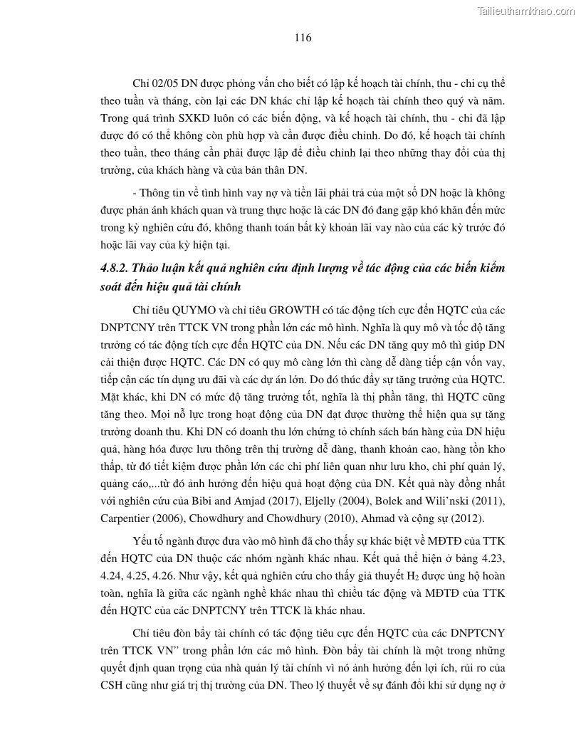 Luận án tiến sĩ tài chính ngân hàng Tác động của tính thanh khoản đến hiệu quả tài chính của các Công ty phi tài chính niêm yết trên thị trường chứng khoán Việt Nam - 11 Trang 129