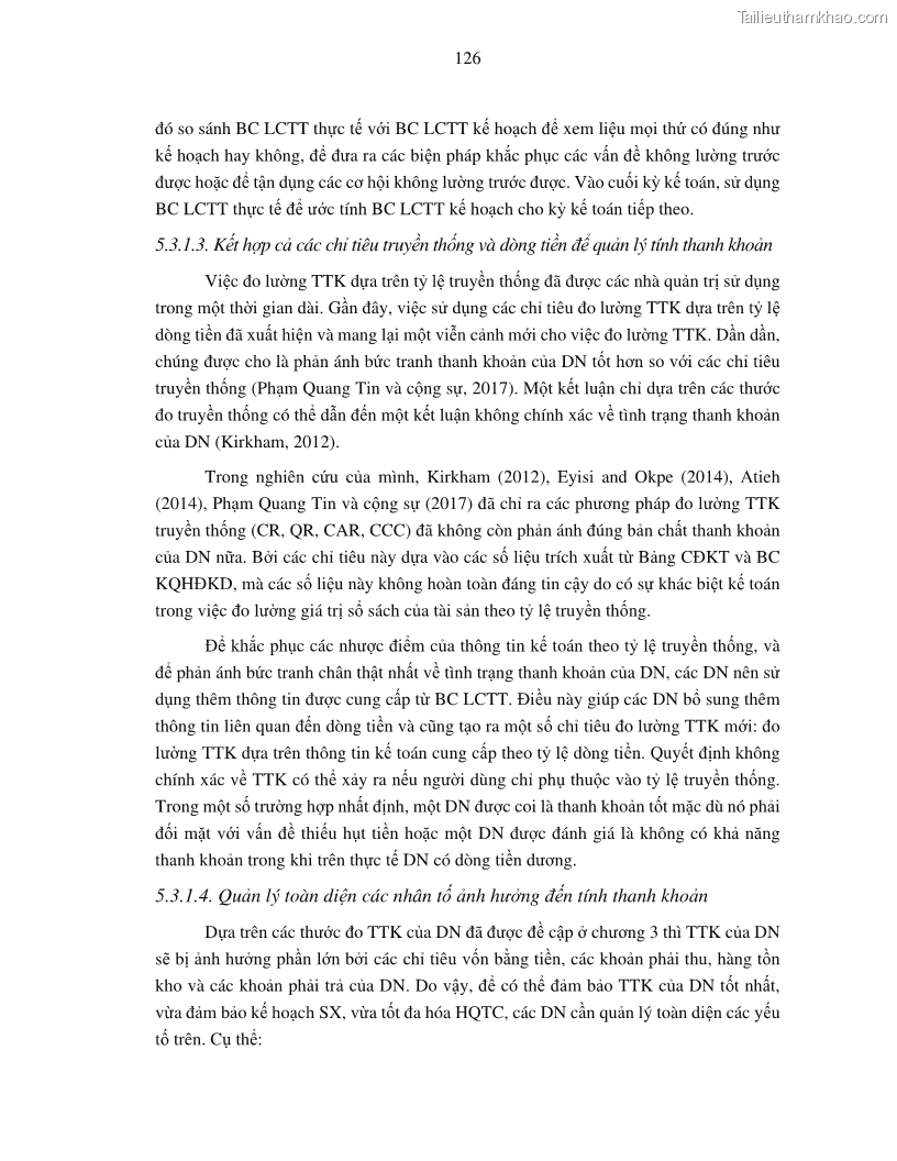 Luận án tiến sĩ tài chính ngân hàng Tác động của tính thanh khoản đến hiệu quả tài chính của các Công ty phi tài chính niêm yết trên thị trường chứng khoán Việt Nam - 12 Trang 139