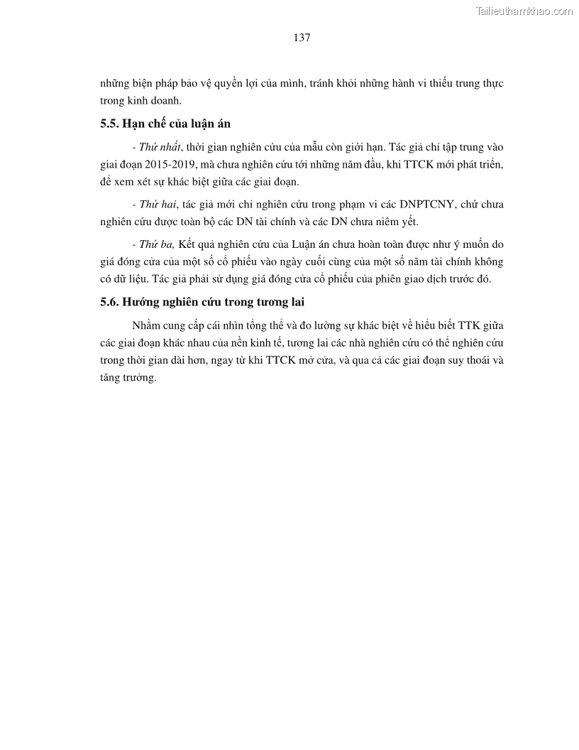 Luận án tiến sĩ tài chính ngân hàng Tác động của tính thanh khoản đến hiệu quả tài chính của các Công ty phi tài chính niêm yết trên thị trường chứng khoán Việt Nam - 13 Trang 150