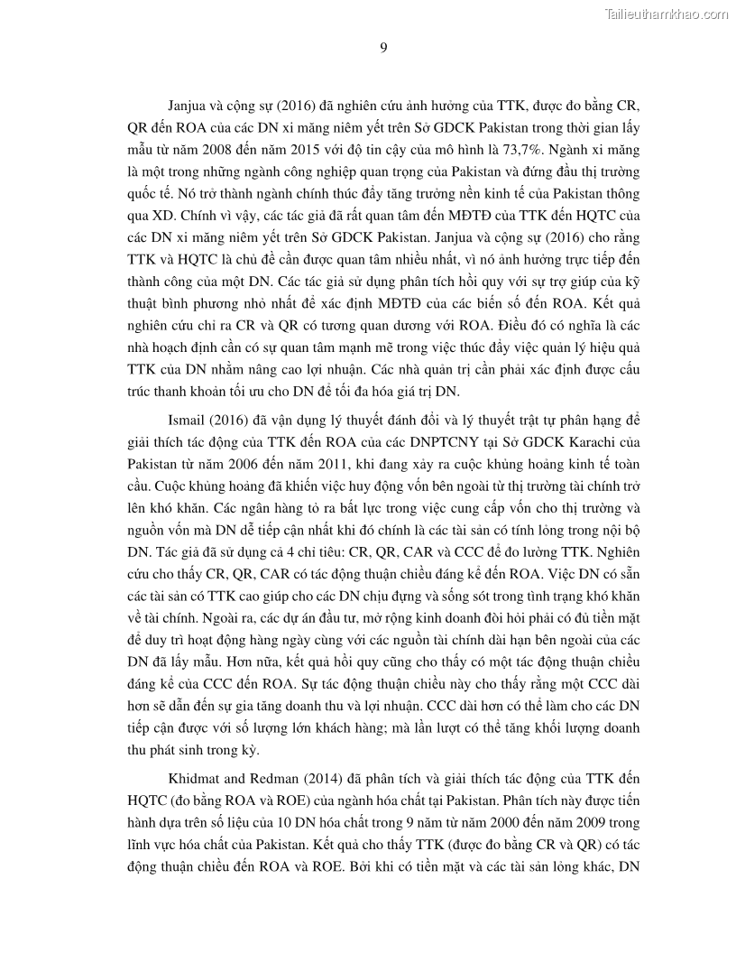 Luận án tiến sĩ tài chính ngân hàng Tác động của tính thanh khoản đến hiệu quả tài chính của các Công ty phi tài chính niêm yết trên thị trường chứng khoán Việt Nam - 2 Trang 22