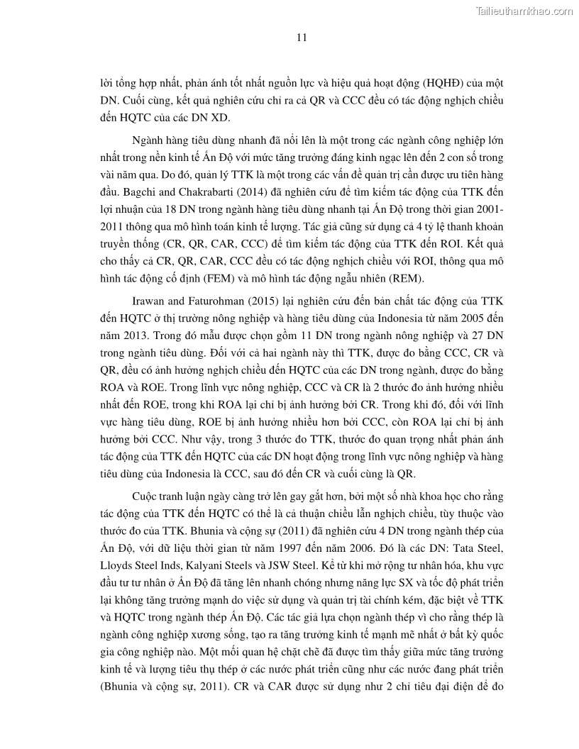 Luận án tiến sĩ tài chính ngân hàng Tác động của tính thanh khoản đến hiệu quả tài chính của các Công ty phi tài chính niêm yết trên thị trường chứng khoán Việt Nam - 2 Trang 24