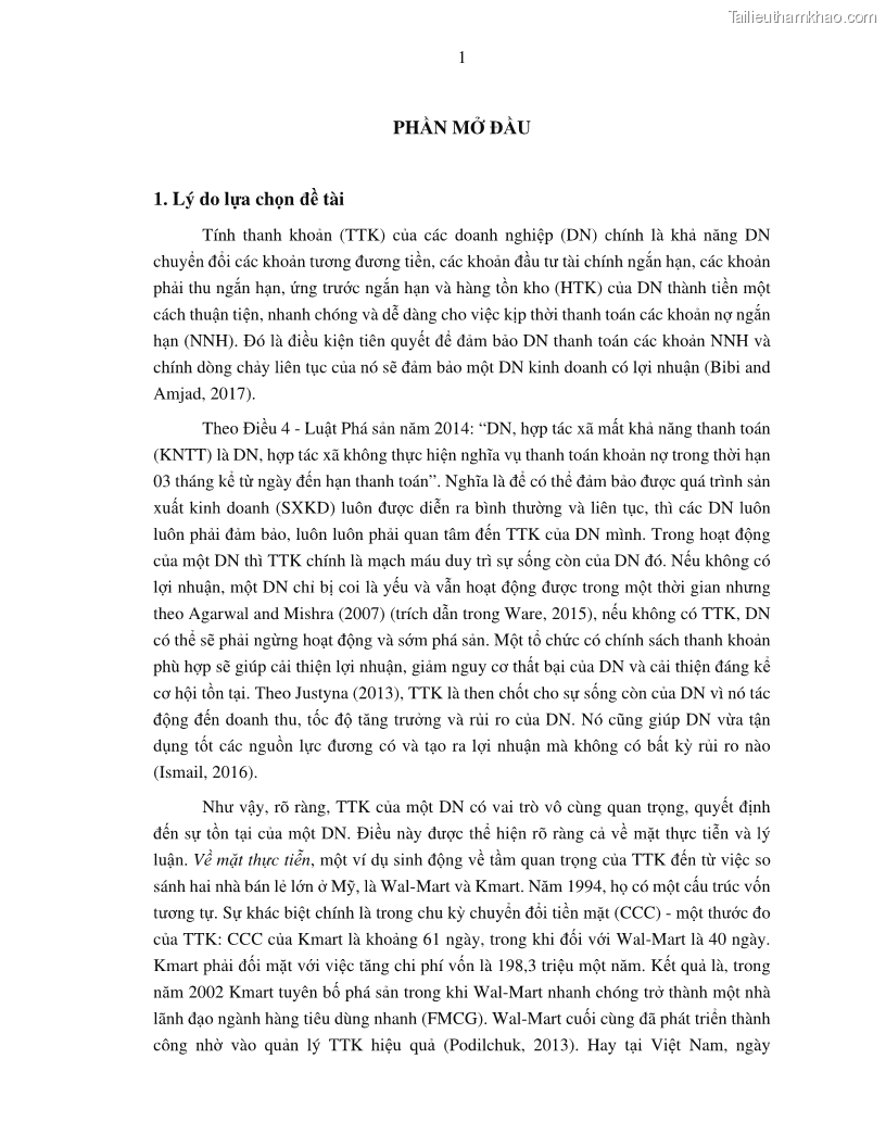Luận án tiến sĩ tài chính ngân hàng Tác động của tính thanh khoản đến hiệu quả tài chính của các Công ty phi tài chính niêm yết trên thị trường chứng khoán Việt Nam - 2 Trang 14