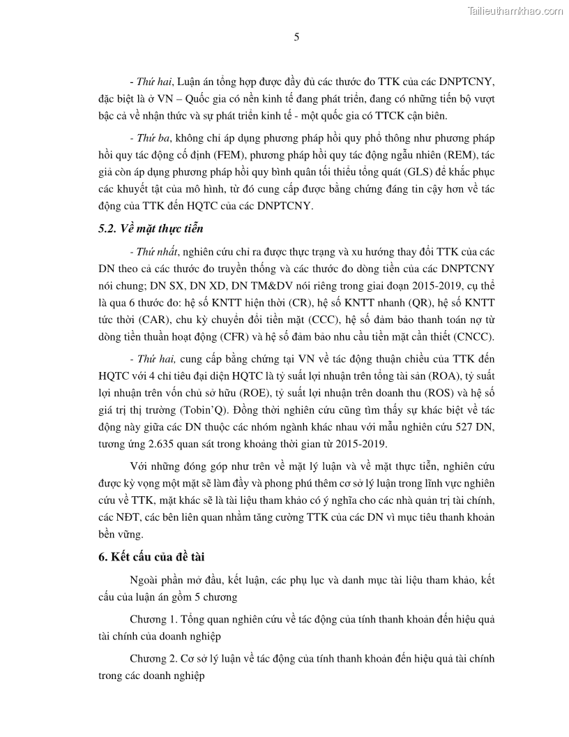 Luận án tiến sĩ tài chính ngân hàng Tác động của tính thanh khoản đến hiệu quả tài chính của các Công ty phi tài chính niêm yết trên thị trường chứng khoán Việt Nam - 2 Trang 18