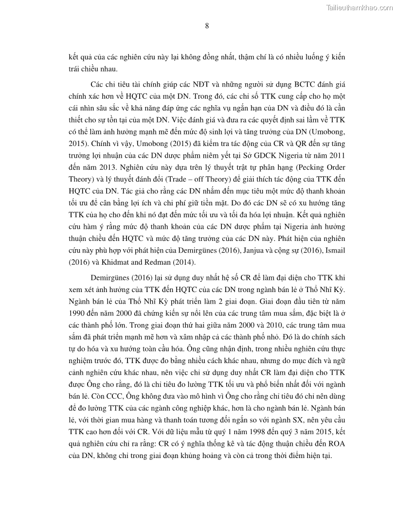 Luận án tiến sĩ tài chính ngân hàng Tác động của tính thanh khoản đến hiệu quả tài chính của các Công ty phi tài chính niêm yết trên thị trường chứng khoán Việt Nam - 2 Trang 21