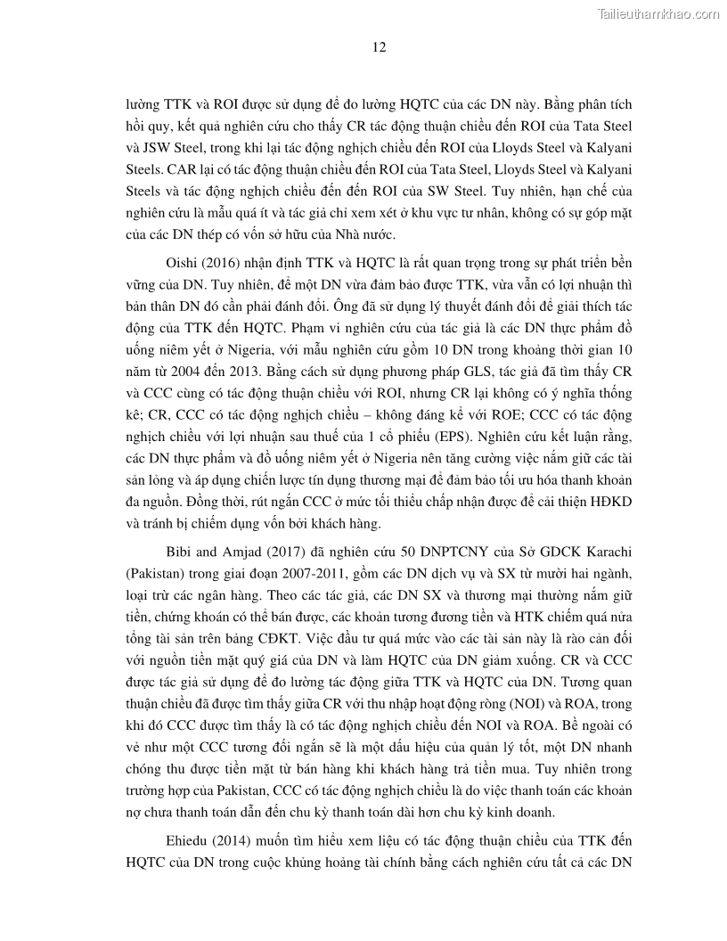 Luận án tiến sĩ tài chính ngân hàng Tác động của tính thanh khoản đến hiệu quả tài chính của các Công ty phi tài chính niêm yết trên thị trường chứng khoán Việt Nam - 3 Trang 25