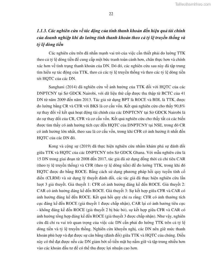 Luận án tiến sĩ tài chính ngân hàng Tác động của tính thanh khoản đến hiệu quả tài chính của các Công ty phi tài chính niêm yết trên thị trường chứng khoán Việt Nam - 3 Trang 35