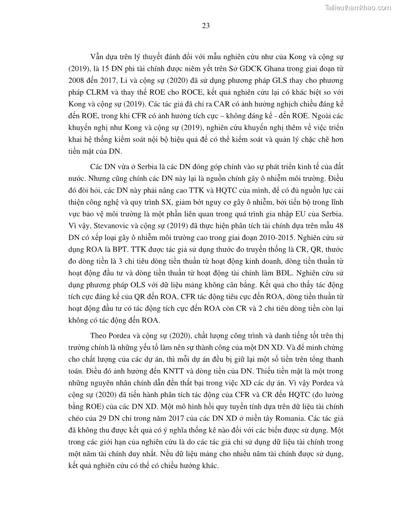Luận án tiến sĩ tài chính ngân hàng Tác động của tính thanh khoản đến hiệu quả tài chính của các Công ty phi tài chính niêm yết trên thị trường chứng khoán Việt Nam - 3 Trang 36