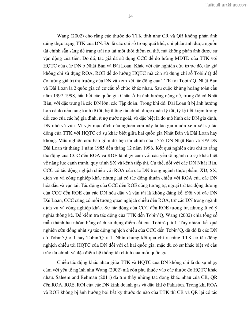 Luận án tiến sĩ tài chính ngân hàng Tác động của tính thanh khoản đến hiệu quả tài chính của các Công ty phi tài chính niêm yết trên thị trường chứng khoán Việt Nam - 3 Trang 27