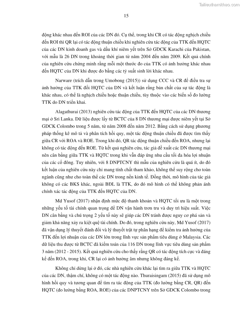 Luận án tiến sĩ tài chính ngân hàng Tác động của tính thanh khoản đến hiệu quả tài chính của các Công ty phi tài chính niêm yết trên thị trường chứng khoán Việt Nam - 3 Trang 28