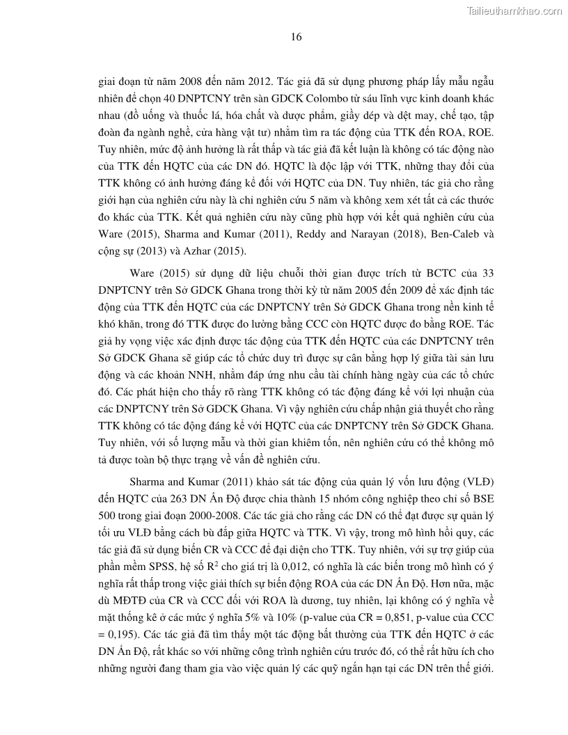 Luận án tiến sĩ tài chính ngân hàng Tác động của tính thanh khoản đến hiệu quả tài chính của các Công ty phi tài chính niêm yết trên thị trường chứng khoán Việt Nam - 3 Trang 29