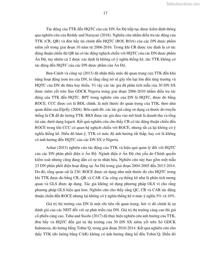 Luận án tiến sĩ tài chính ngân hàng Tác động của tính thanh khoản đến hiệu quả tài chính của các Công ty phi tài chính niêm yết trên thị trường chứng khoán Việt Nam - 3 Trang 30