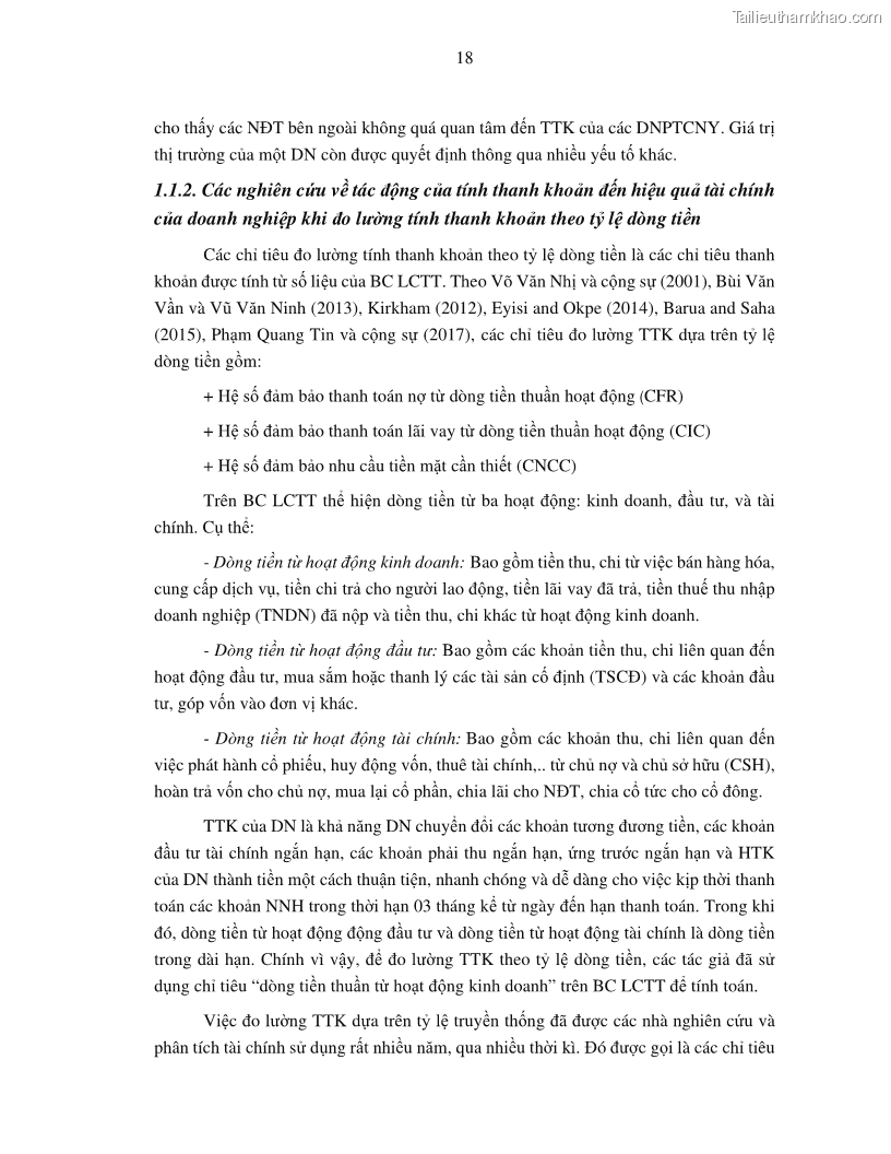 Luận án tiến sĩ tài chính ngân hàng Tác động của tính thanh khoản đến hiệu quả tài chính của các Công ty phi tài chính niêm yết trên thị trường chứng khoán Việt Nam - 3 Trang 31