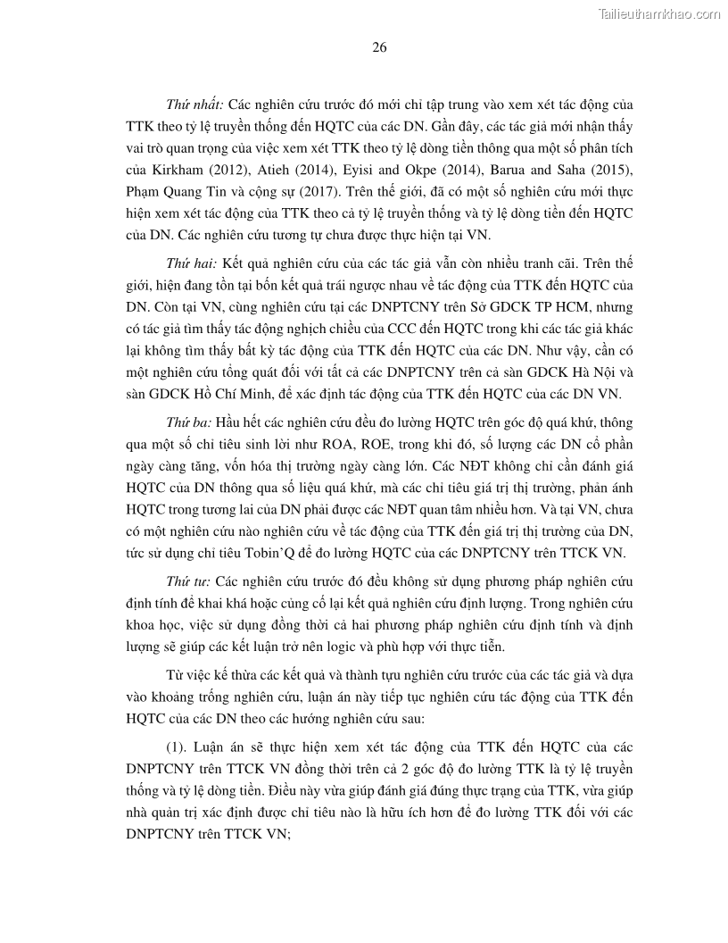Luận án tiến sĩ tài chính ngân hàng Tác động của tính thanh khoản đến hiệu quả tài chính của các Công ty phi tài chính niêm yết trên thị trường chứng khoán Việt Nam - 4 Trang 39