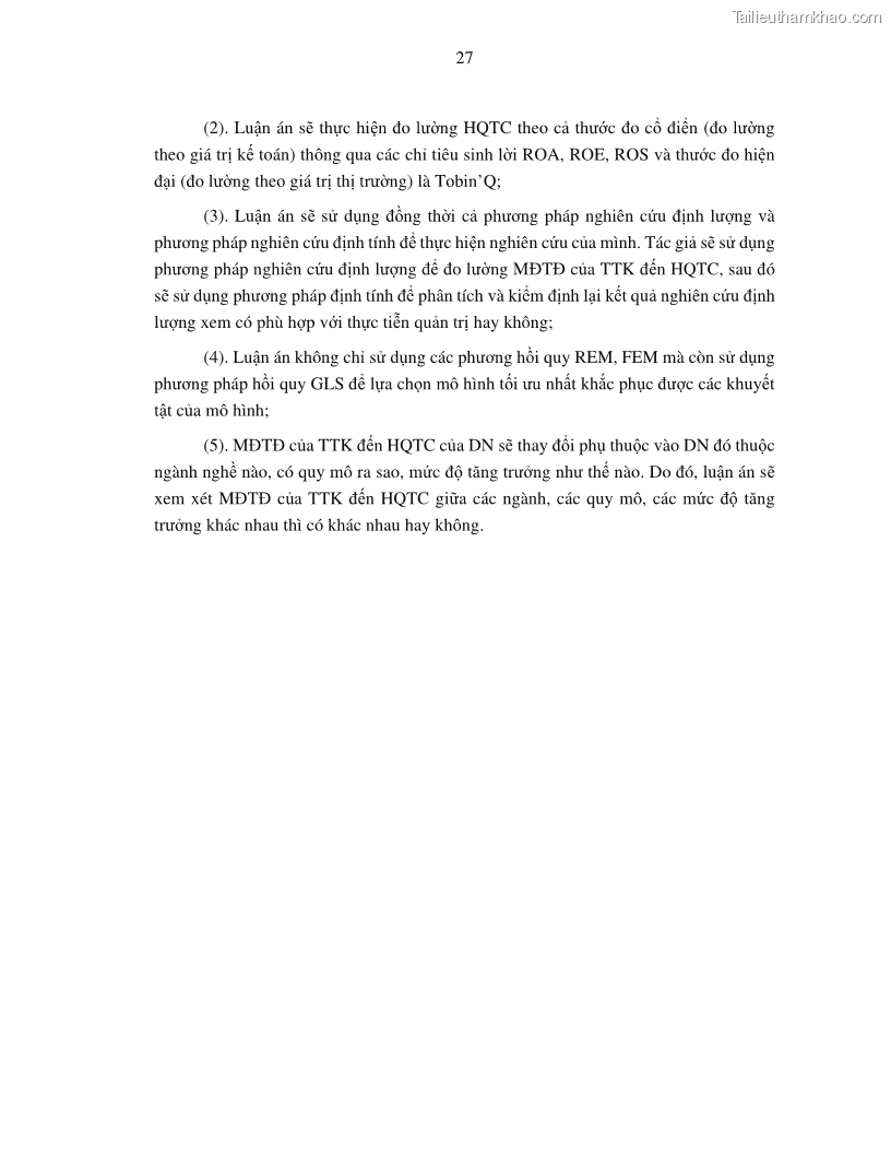 Luận án tiến sĩ tài chính ngân hàng Tác động của tính thanh khoản đến hiệu quả tài chính của các Công ty phi tài chính niêm yết trên thị trường chứng khoán Việt Nam - 4 Trang 40