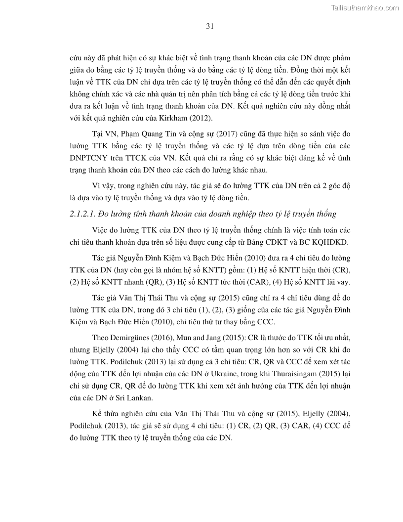 Luận án tiến sĩ tài chính ngân hàng Tác động của tính thanh khoản đến hiệu quả tài chính của các Công ty phi tài chính niêm yết trên thị trường chứng khoán Việt Nam - 4 Trang 44