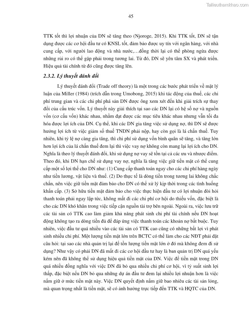 Luận án tiến sĩ tài chính ngân hàng Tác động của tính thanh khoản đến hiệu quả tài chính của các Công ty phi tài chính niêm yết trên thị trường chứng khoán Việt Nam - 5 Trang 58