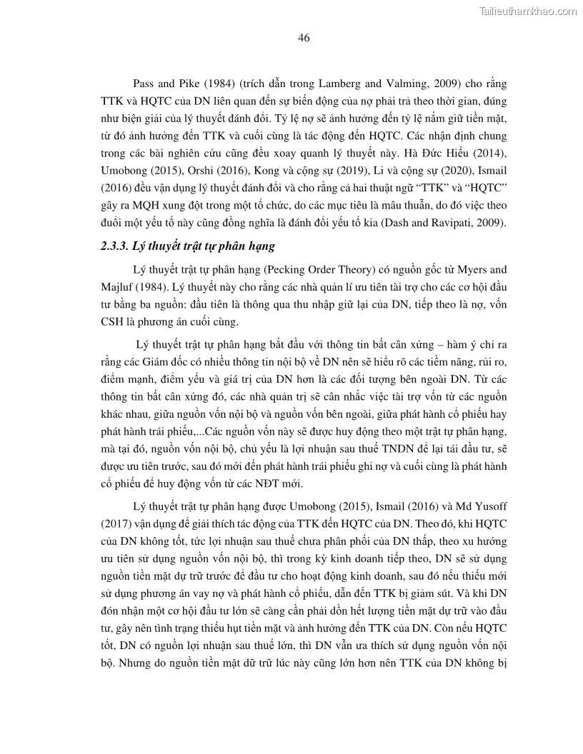 Luận án tiến sĩ tài chính ngân hàng Tác động của tính thanh khoản đến hiệu quả tài chính của các Công ty phi tài chính niêm yết trên thị trường chứng khoán Việt Nam - 5 Trang 59
