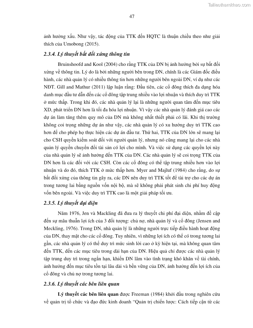 Luận án tiến sĩ tài chính ngân hàng Tác động của tính thanh khoản đến hiệu quả tài chính của các Công ty phi tài chính niêm yết trên thị trường chứng khoán Việt Nam - 5 Trang 60