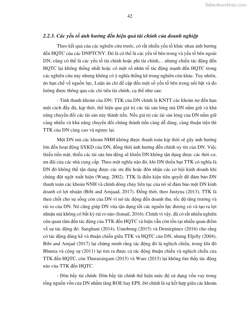 Luận án tiến sĩ tài chính ngân hàng Tác động của tính thanh khoản đến hiệu quả tài chính của các Công ty phi tài chính niêm yết trên thị trường chứng khoán Việt Nam - 5 Trang 55
