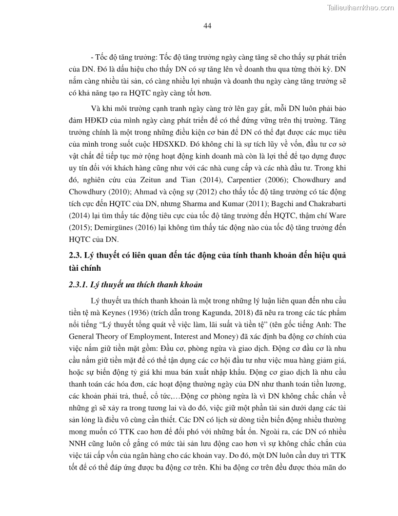 Luận án tiến sĩ tài chính ngân hàng Tác động của tính thanh khoản đến hiệu quả tài chính của các Công ty phi tài chính niêm yết trên thị trường chứng khoán Việt Nam - 5 Trang 57