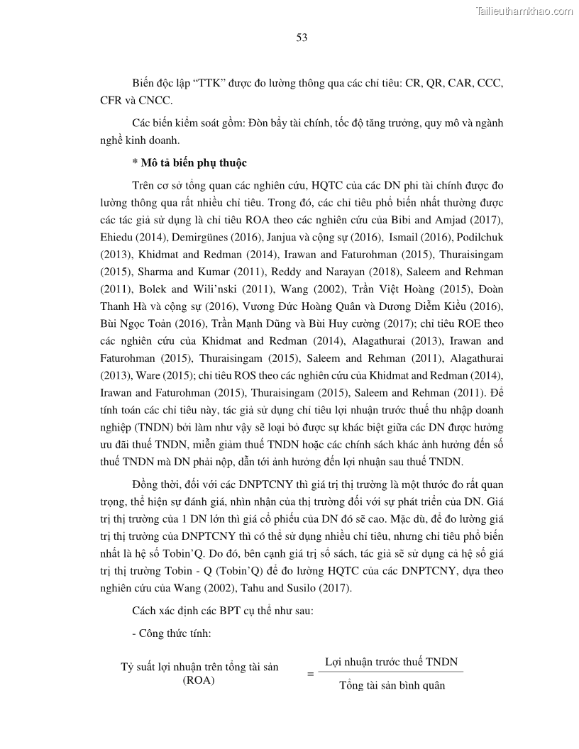 Luận án tiến sĩ tài chính ngân hàng Tác động của tính thanh khoản đến hiệu quả tài chính của các Công ty phi tài chính niêm yết trên thị trường chứng khoán Việt Nam - 6 Trang 66