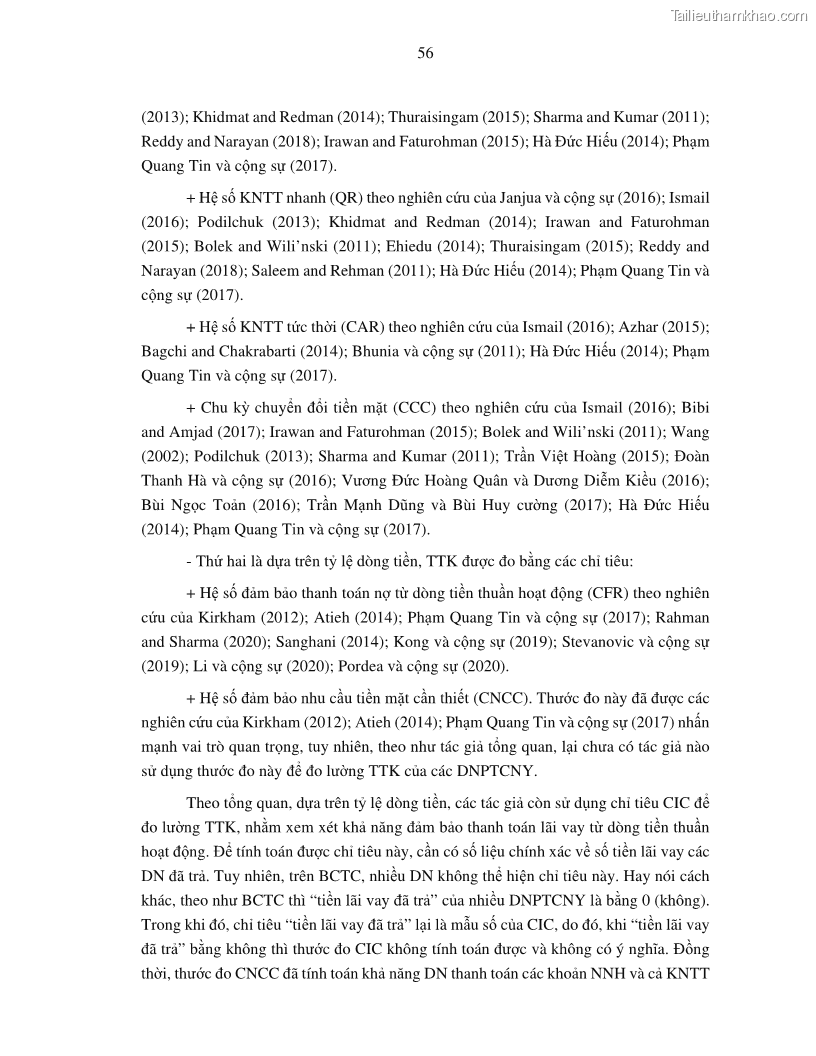 Luận án tiến sĩ tài chính ngân hàng Tác động của tính thanh khoản đến hiệu quả tài chính của các Công ty phi tài chính niêm yết trên thị trường chứng khoán Việt Nam - 6 Trang 69