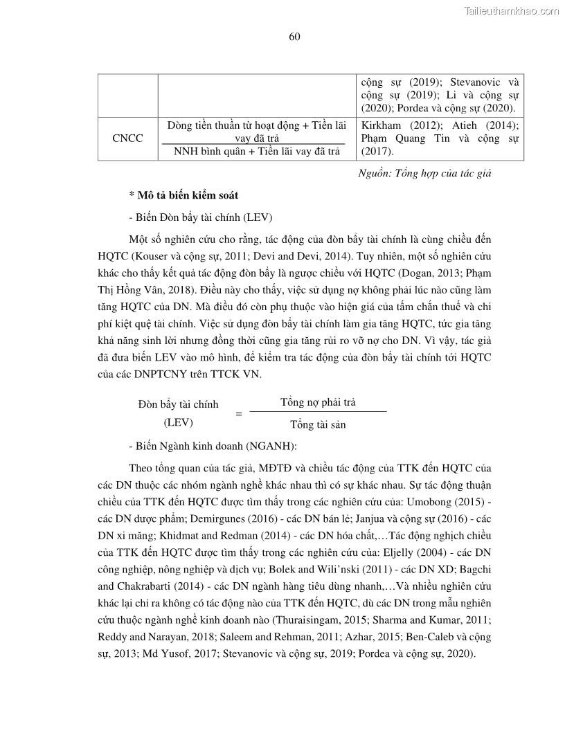 Luận án tiến sĩ tài chính ngân hàng Tác động của tính thanh khoản đến hiệu quả tài chính của các Công ty phi tài chính niêm yết trên thị trường chứng khoán Việt Nam - 7 Trang 73