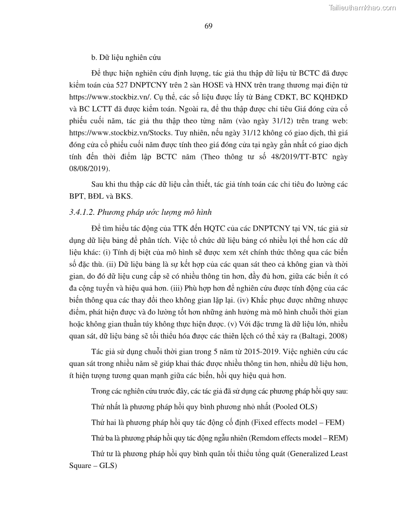 Luận án tiến sĩ tài chính ngân hàng Tác động của tính thanh khoản đến hiệu quả tài chính của các Công ty phi tài chính niêm yết trên thị trường chứng khoán Việt Nam - 7 Trang 82
