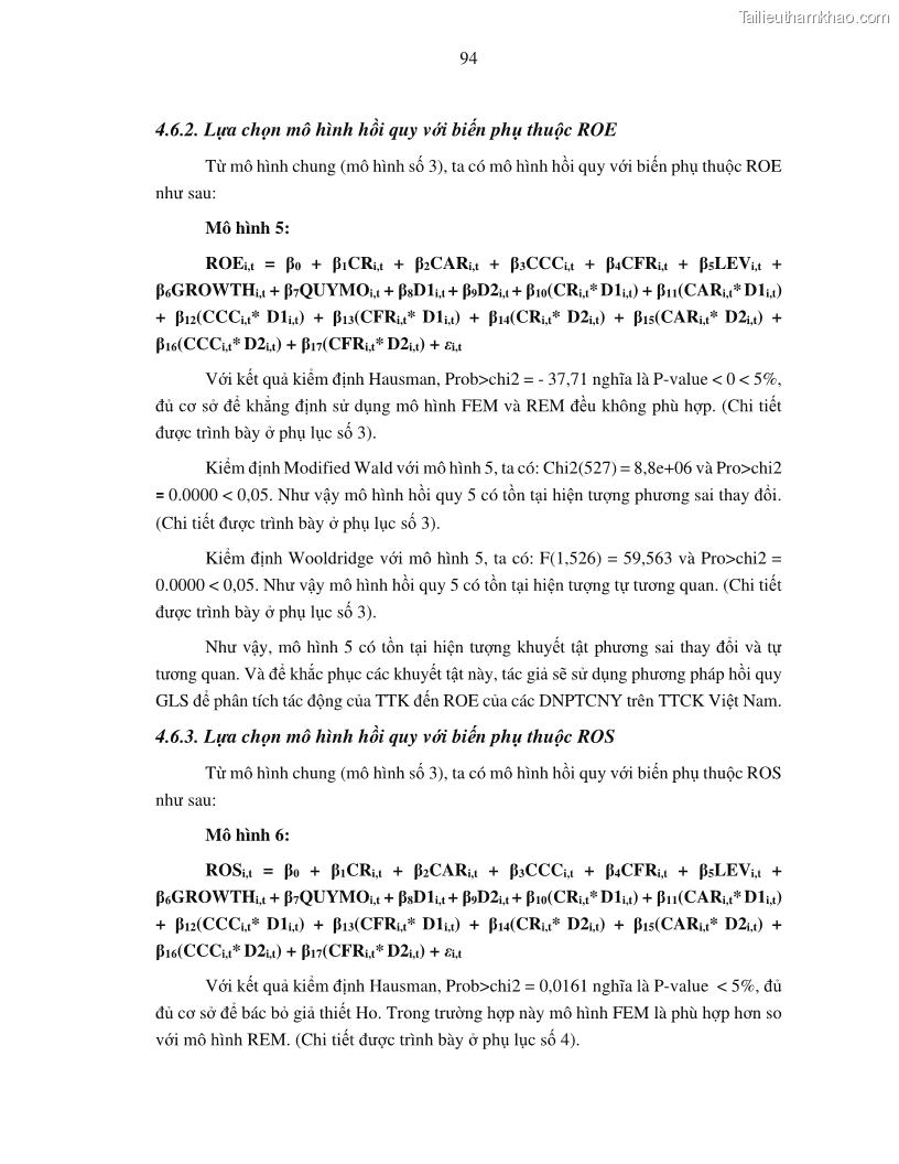 Luận án tiến sĩ tài chính ngân hàng Tác động của tính thanh khoản đến hiệu quả tài chính của các Công ty phi tài chính niêm yết trên thị trường chứng khoán Việt Nam - 9 Trang 107