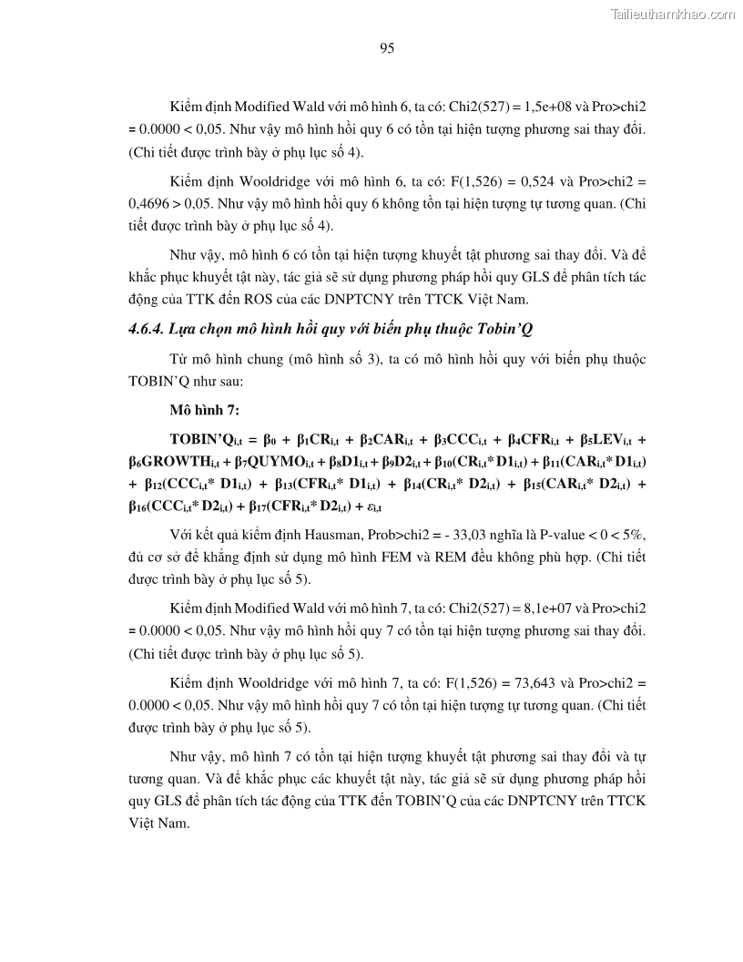Luận án tiến sĩ tài chính ngân hàng Tác động của tính thanh khoản đến hiệu quả tài chính của các Công ty phi tài chính niêm yết trên thị trường chứng khoán Việt Nam - 9 Trang 108