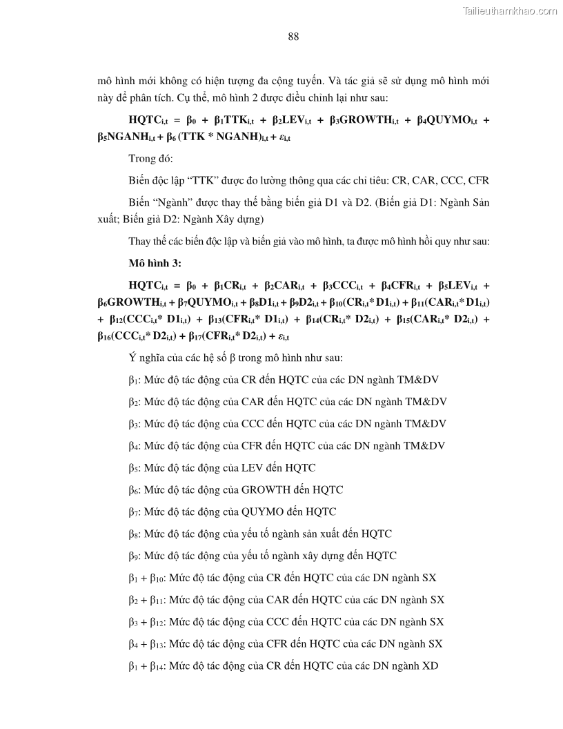 Luận án tiến sĩ tài chính ngân hàng Tác động của tính thanh khoản đến hiệu quả tài chính của các Công ty phi tài chính niêm yết trên thị trường chứng khoán Việt Nam - 9 Trang 101