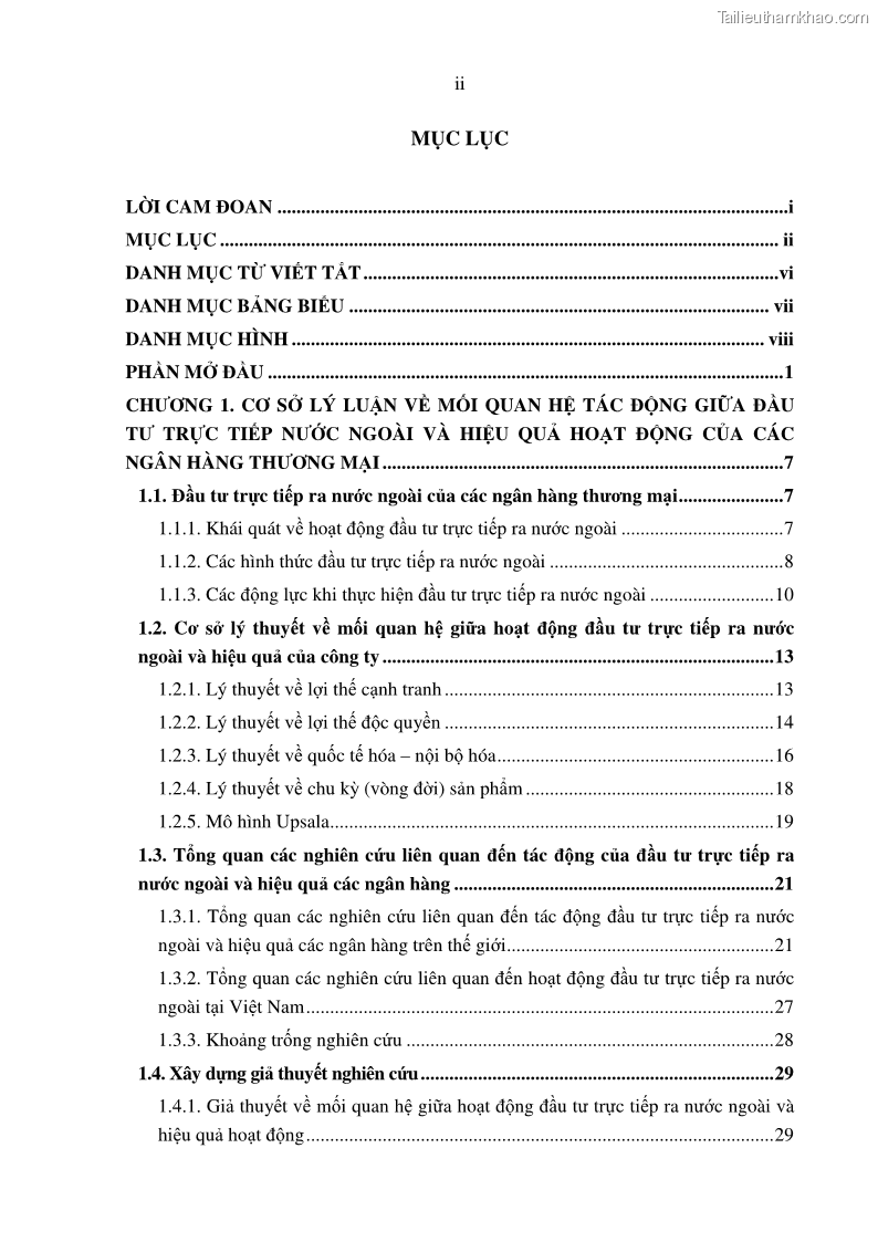 Luận án tiến sĩ tài chính ngân hàng Tác động hoạt động đầu tư trực tiếp ra nước ngoài đến hiệu quả hoạt động tại các NHTM Việt Nam - 1 Trang 4