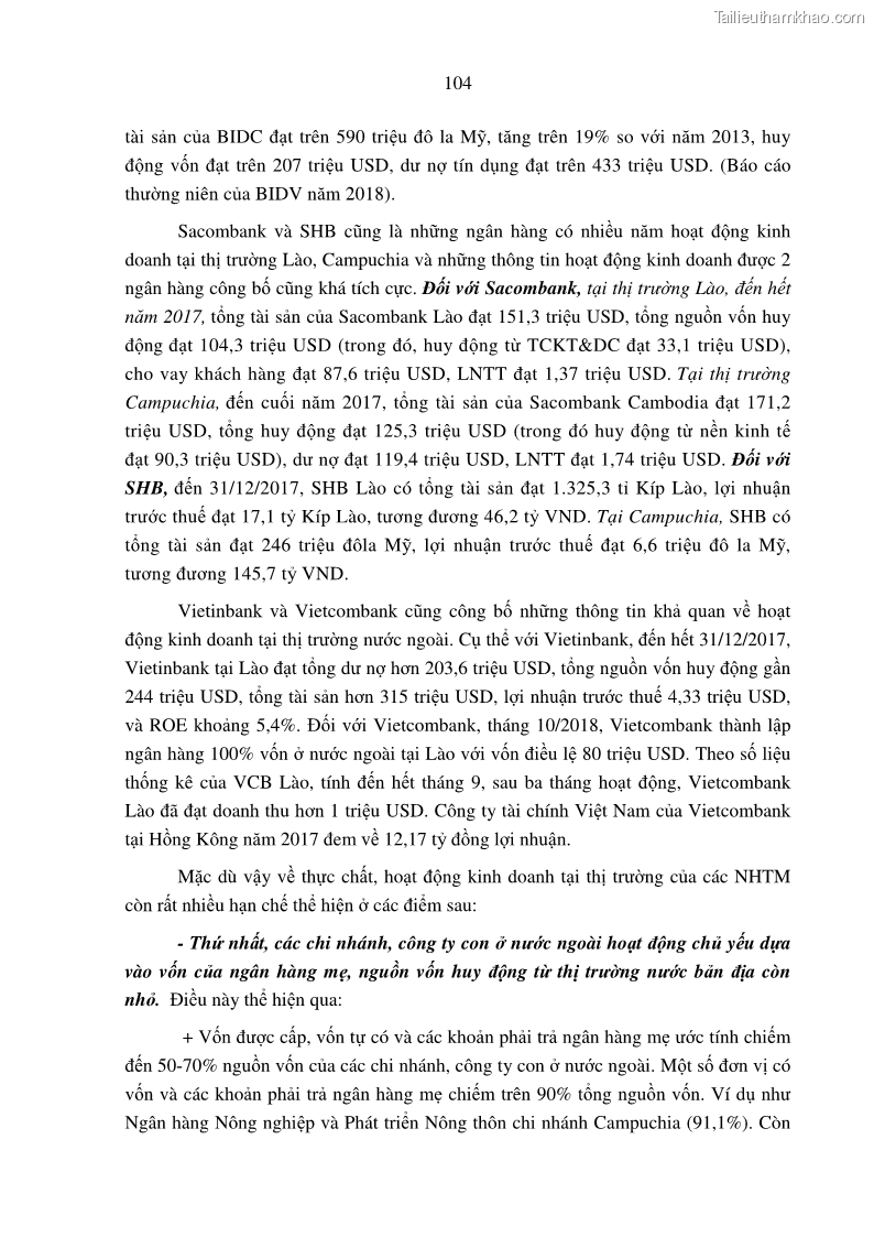 Luận án tiến sĩ tài chính ngân hàng Tác động hoạt động đầu tư trực tiếp ra nước ngoài đến hiệu quả hoạt động tại các NHTM Việt Nam - 10 Trang 114