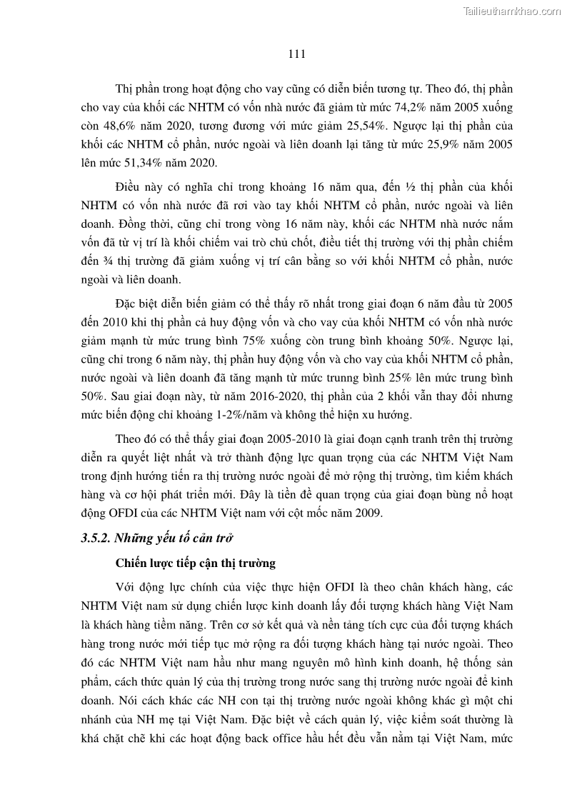 Luận án tiến sĩ tài chính ngân hàng Tác động hoạt động đầu tư trực tiếp ra nước ngoài đến hiệu quả hoạt động tại các NHTM Việt Nam - 11 Trang 121