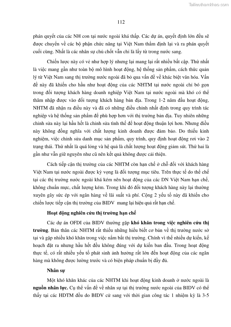 Luận án tiến sĩ tài chính ngân hàng Tác động hoạt động đầu tư trực tiếp ra nước ngoài đến hiệu quả hoạt động tại các NHTM Việt Nam - 11 Trang 122