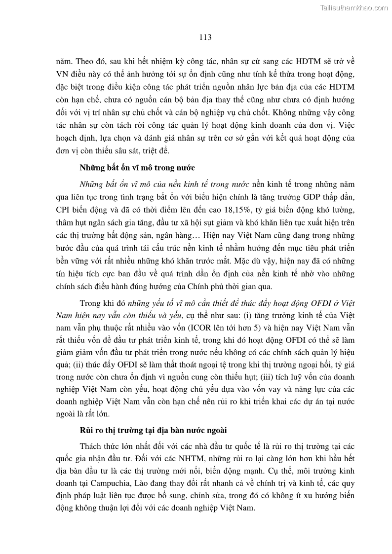 Luận án tiến sĩ tài chính ngân hàng Tác động hoạt động đầu tư trực tiếp ra nước ngoài đến hiệu quả hoạt động tại các NHTM Việt Nam - 11 Trang 123