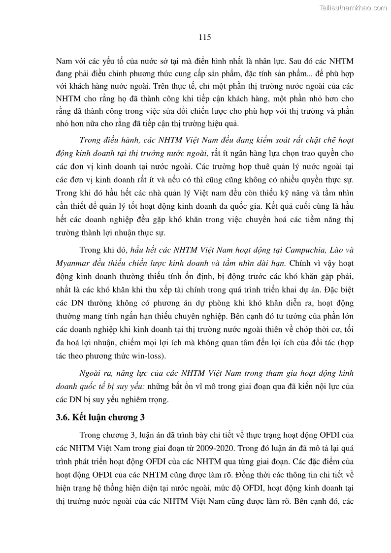 Luận án tiến sĩ tài chính ngân hàng Tác động hoạt động đầu tư trực tiếp ra nước ngoài đến hiệu quả hoạt động tại các NHTM Việt Nam - 11 Trang 125
