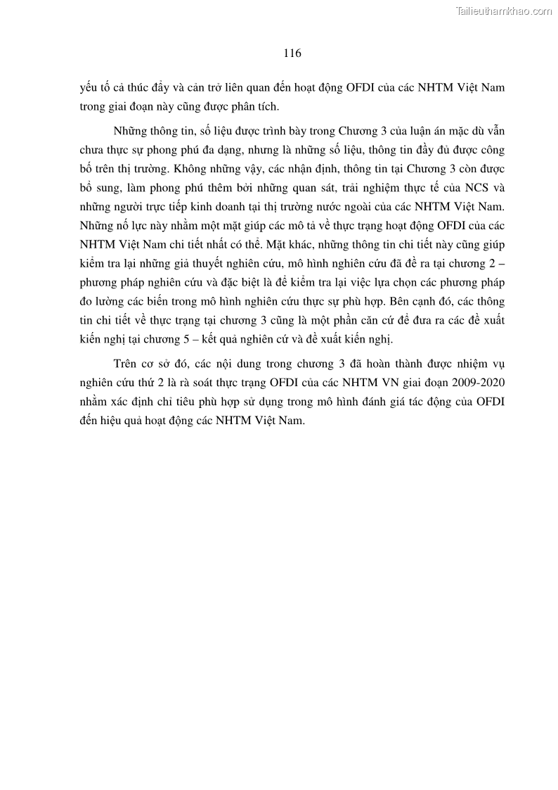 Luận án tiến sĩ tài chính ngân hàng Tác động hoạt động đầu tư trực tiếp ra nước ngoài đến hiệu quả hoạt động tại các NHTM Việt Nam - 11 Trang 126