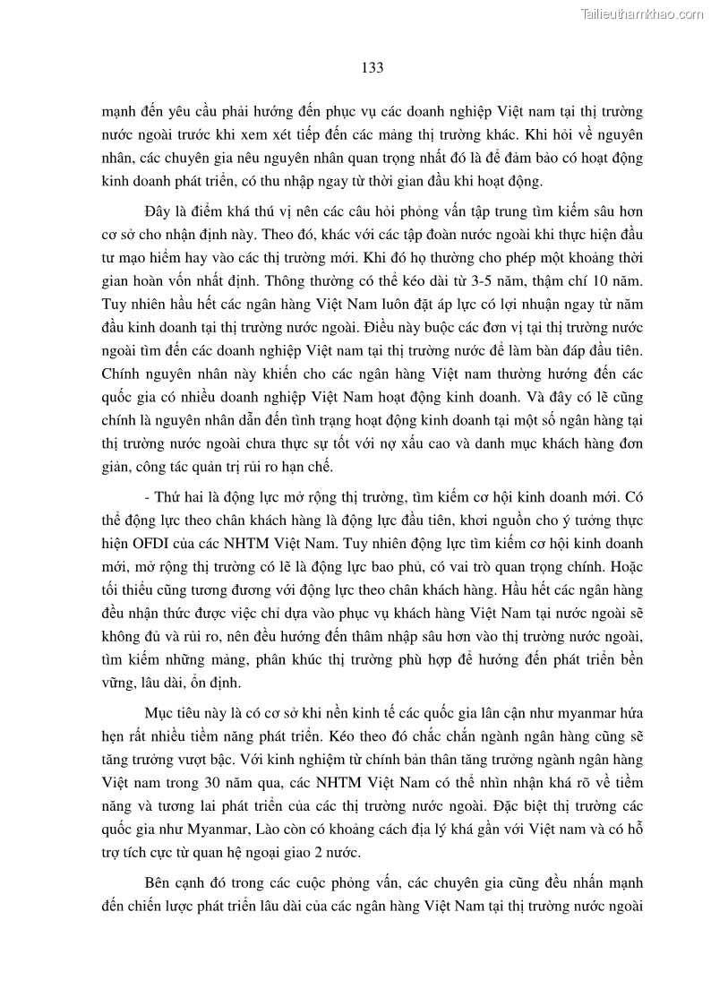 Luận án tiến sĩ tài chính ngân hàng Tác động hoạt động đầu tư trực tiếp ra nước ngoài đến hiệu quả hoạt động tại các NHTM Việt Nam - 12 Trang 143