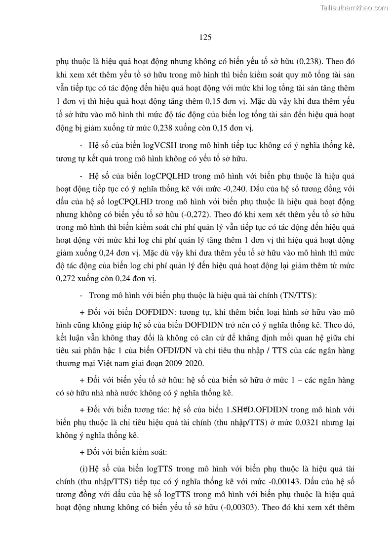 Luận án tiến sĩ tài chính ngân hàng Tác động hoạt động đầu tư trực tiếp ra nước ngoài đến hiệu quả hoạt động tại các NHTM Việt Nam - 12 Trang 135