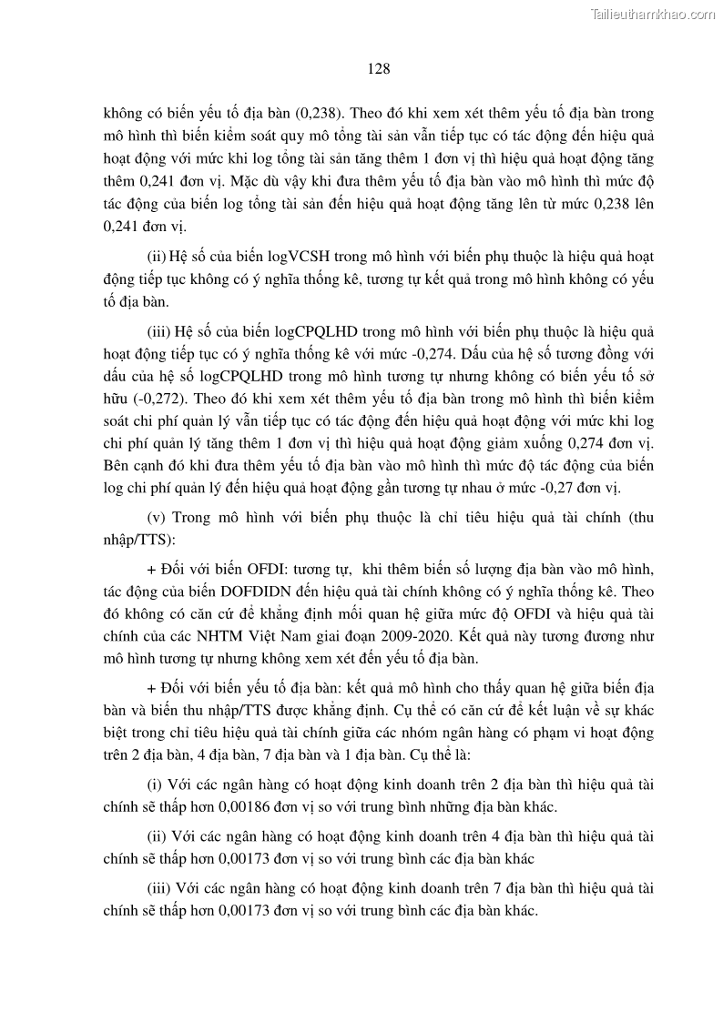 Luận án tiến sĩ tài chính ngân hàng Tác động hoạt động đầu tư trực tiếp ra nước ngoài đến hiệu quả hoạt động tại các NHTM Việt Nam - 12 Trang 138