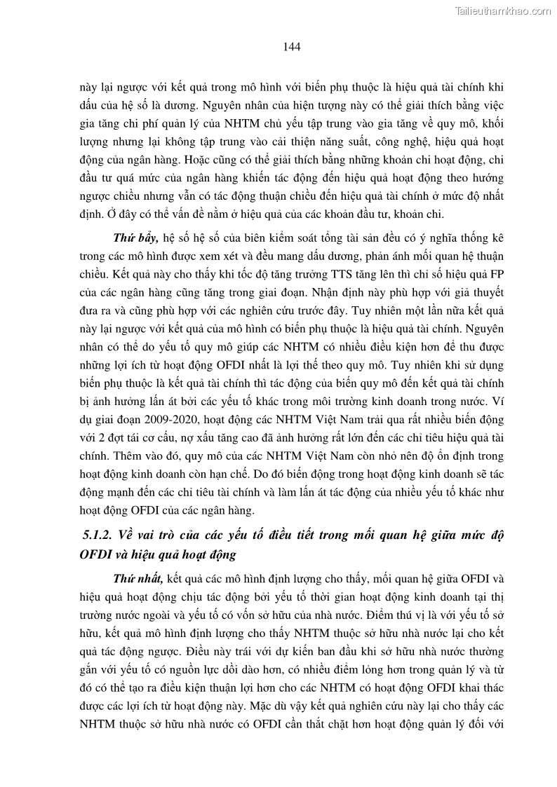 Luận án tiến sĩ tài chính ngân hàng Tác động hoạt động đầu tư trực tiếp ra nước ngoài đến hiệu quả hoạt động tại các NHTM Việt Nam - 13 Trang 154
