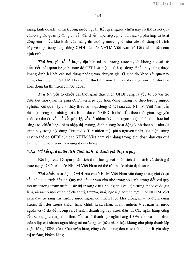 Luận án tiến sĩ tài chính ngân hàng Tác động hoạt động đầu tư trực tiếp ra nước ngoài đến hiệu quả hoạt động tại các NHTM Việt Nam - 13 Trang 155